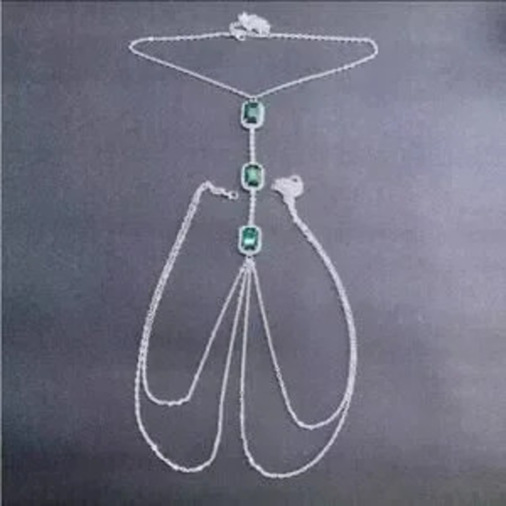 Emerald Silver Zircon Body Chain, Elegant, Classy, Minimalist, Punk